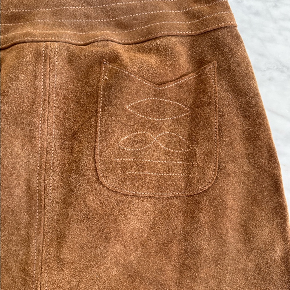 Free People Modern Love Brown Suede Mini Skirt with Front Patch Pockets Size 0 - Picture 3 of 8